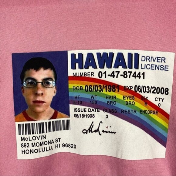 Superbad McLovin Drivers License Womens M Long Sleeve Hoodie Funny Sweater - Picture 3 of 6